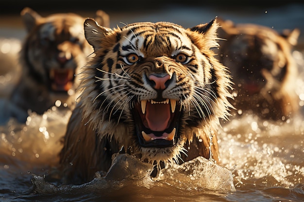 Tijger brult in het water