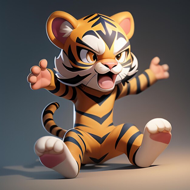 Tijger cartoon dier pictogram afbeelding schattig komische stijl wilde dieren illustratie 3D-rendering C4D