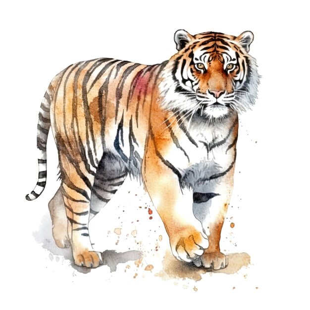 Foto tijger dieren aquarel wilde kat roofdier in dieren in het wild bengaalse tijger ontwerp van t-shirt