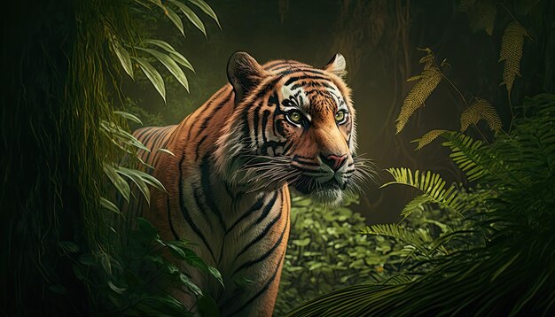 Tijger in de jungle illustratie door generatieve AI