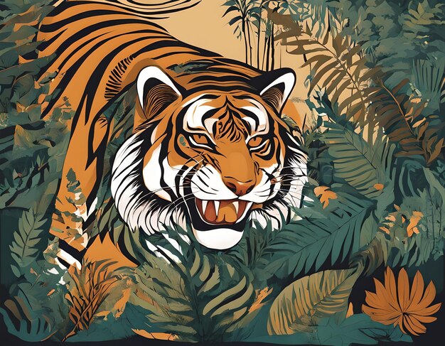 Tijger in de jungle surrealisme stijl