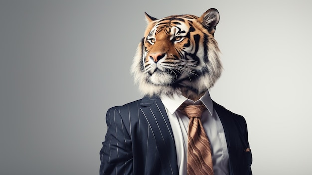 Foto tijgerhoofd in pak en stropdas