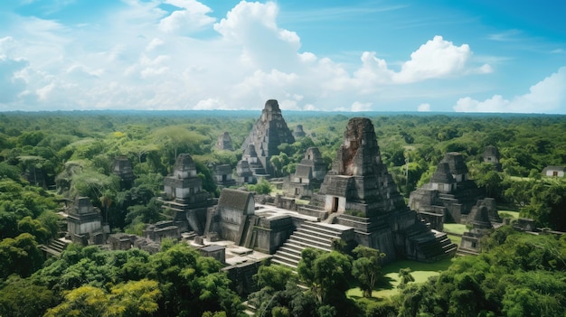 Tikal's Ancient Pyramids in Guatemala Aerial View