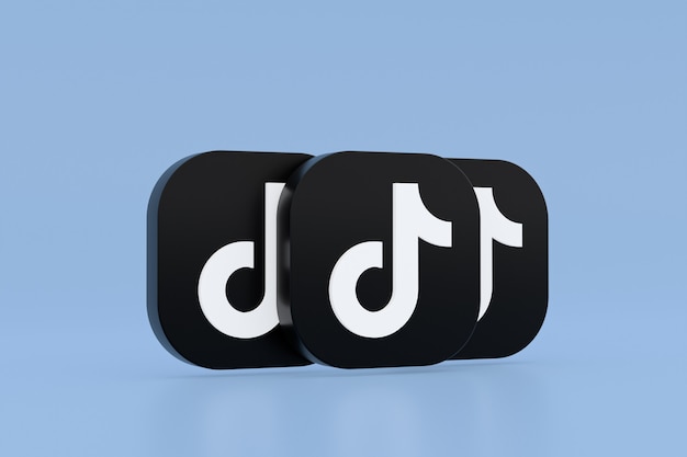 Tiktok applicatie logo 3D-rendering op blauwe achtergrond