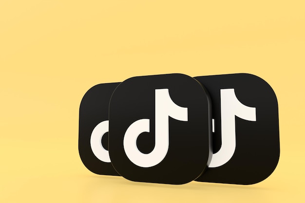 Tiktok applicatie logo 3D-rendering op gele achtergrond