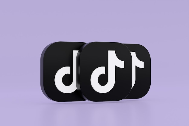 Tiktok applicatie logo 3D-rendering op paarse achtergrond