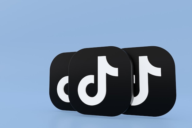 Tiktok application logo 3d rendering on blue background