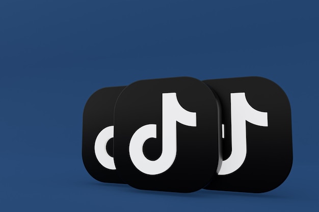 Tiktok application logo 3d rendering on blue background