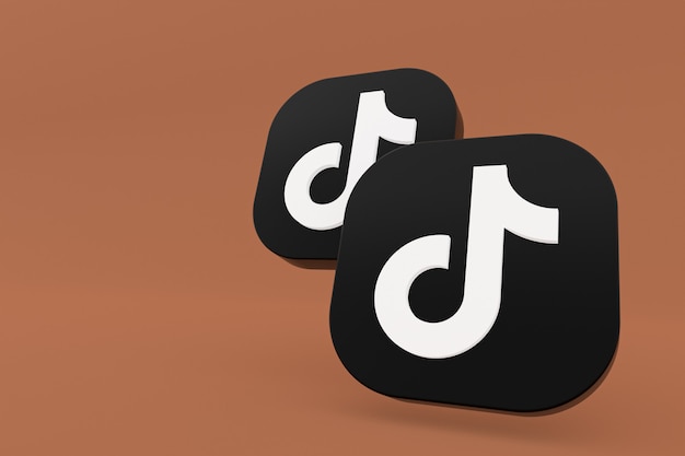 Logo dell'applicazione tiktok rendering 3d su sfondo marrone