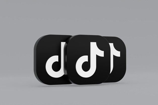 Tiktok application logo 3d rendering on gray background