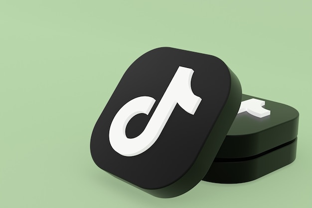 緑の背景にTiktokアプリケーションのロゴの3Dレンダリング