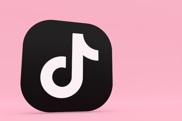 Logo dell'applicazione tiktok rendering 3d su sfondo rosa