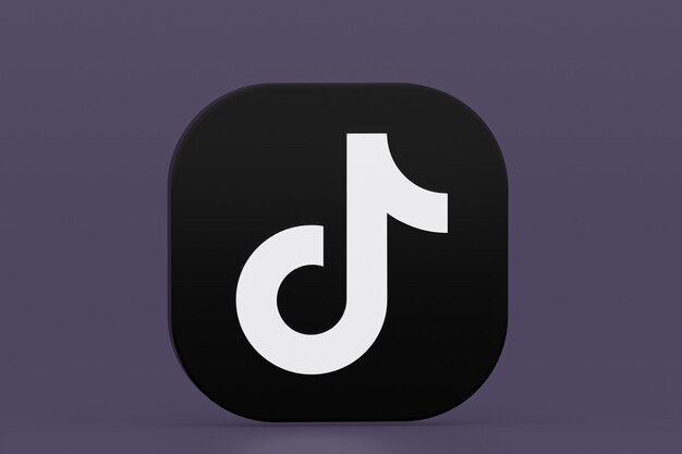 Logo dell'applicazione tiktok rendering 3d su sfondo viola