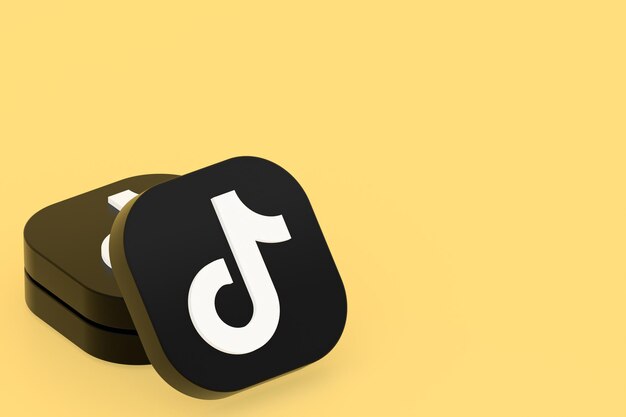 黄色の背景にTiktokアプリケーションのロゴの3Dレンダリング