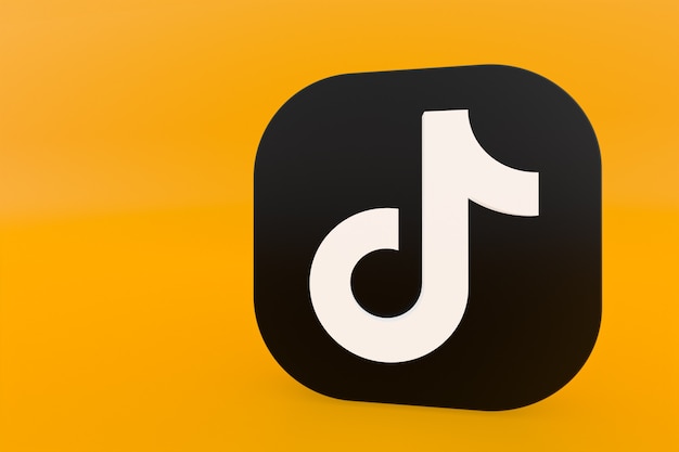 Tiktok application logo 3d rendering on yellow background