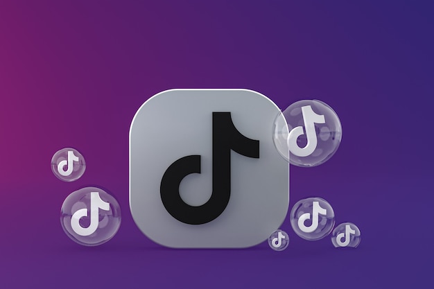 Tiktok icon on screen smartphone or mobile phone 3d render on purple background