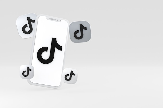 Tiktok icon on screen smartphone or mobile phone 3d render on white background