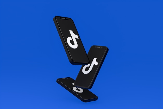 화면 스마트 폰 또는 휴대 전화에 Tiktok 아이콘 3d 렌더링