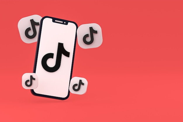 화면 스마트폰 또는 휴대 전화 3d 렌더링에 Tiktok 아이콘