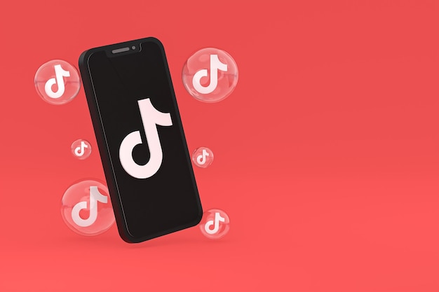 화면 스마트폰 또는 휴대 전화 3d 렌더링에 Tiktok 아이콘