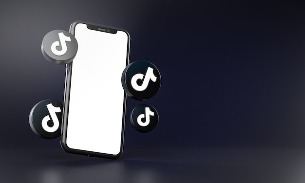 TikTok Icons Around Smartphone App 3D Rendering