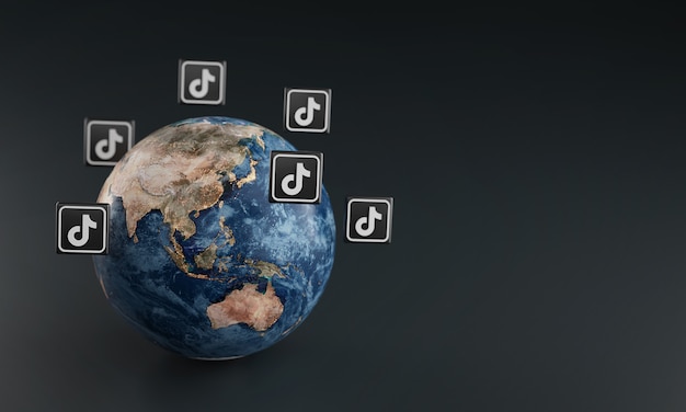 TikTok Logo Icon Around Earth. Popular App Concept.