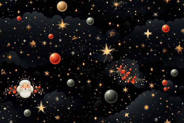 Tilable Christmas Texture Outer Space with Golden Planets and Stars