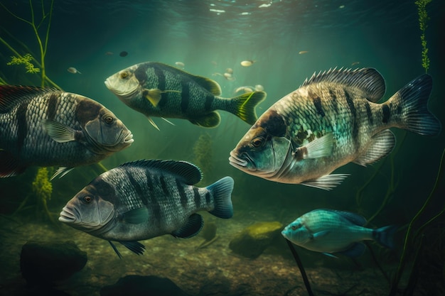 Foto tilapia fish underwater lush nature di generative ai