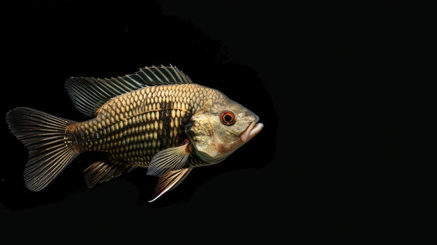 Photo tilapia in the solid black background