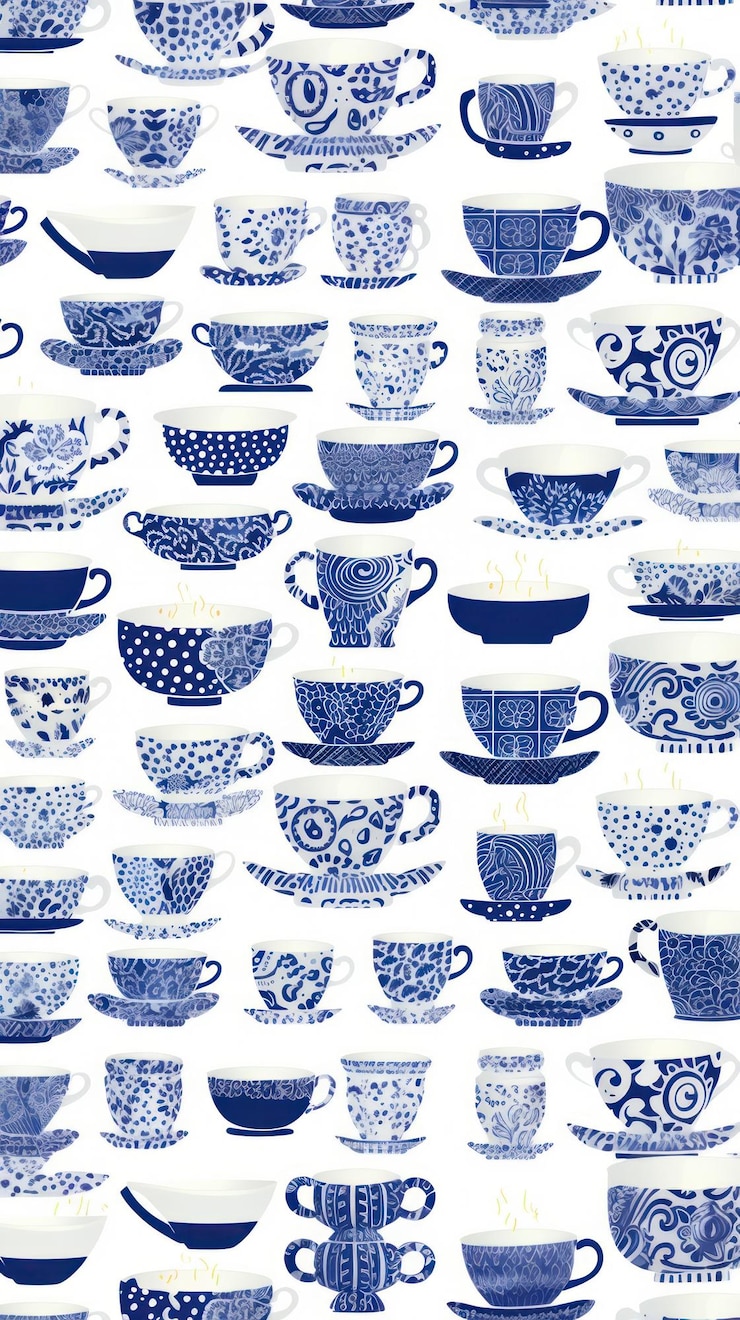 Photo tile pattern of tea cup porcelain art backgrounds