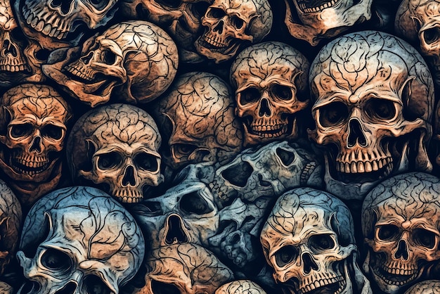 Tile Seamless pattern Skulls background Halloween background with human skulls Generative AI