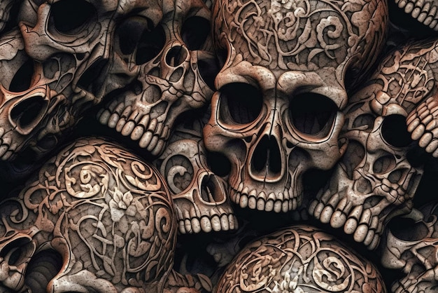 Tile Seamless pattern Skulls background Halloween background with human skulls Generative AI
