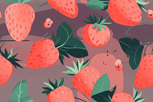 Tile Seamless pattern with strawberries and leaves Generative AI