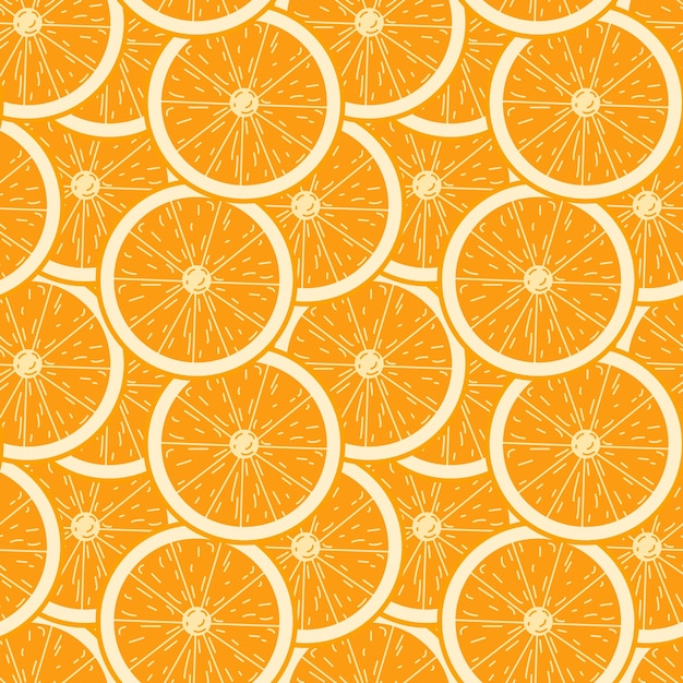 Tiled seamless pattern of cartoon orange slices, fruit print