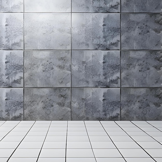 A tiled wall with a gray tile wall and a white tile wall.