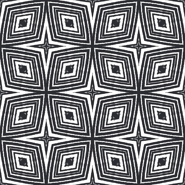 Tiled watercolor pattern. Black symmetrical kaleidoscope background. Hand painted tiled watercolor seamless. Textile ready classy print, swimwear fabric, wallpaper, wrapping.