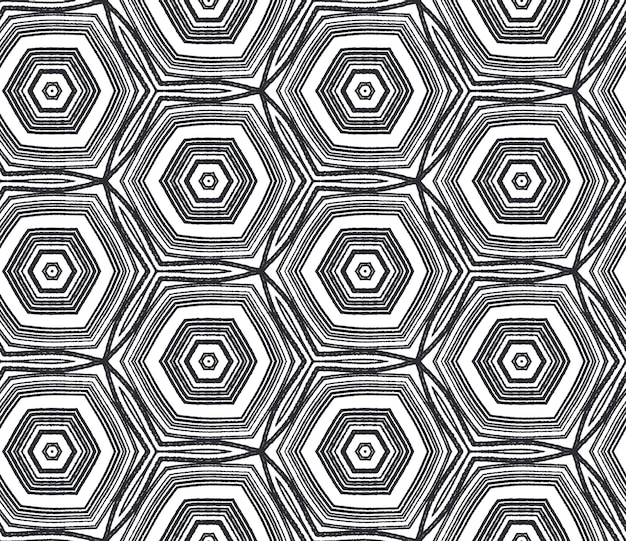 Tiled watercolor pattern. Black symmetrical kaleidoscope background. Hand painted tiled watercolor seamless. Textile ready neat print, swimwear fabric, wallpaper, wrapping.