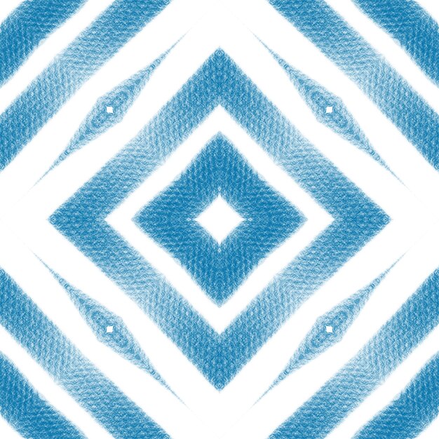 타일 된 수채화 패턴입니다. 파란색 대칭 만화경 배경입니다. 손으로 그린 타일 된 수채화 원활한. 섬유 준비 실제 인쇄, 수영복 원단, 벽지, 포장.