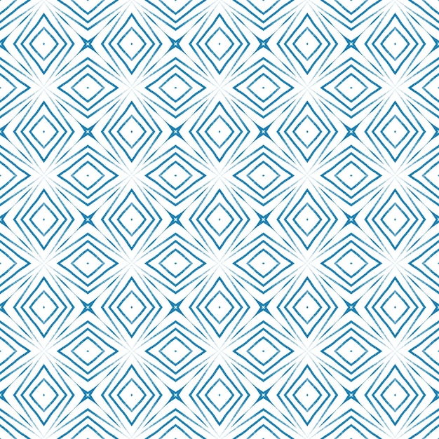 Tiled watercolor pattern. Blue symmetrical kaleidoscope background. Textile ready classy print, swimwear fabric, wallpaper, wrapping. Hand painted tiled watercolor seamless.