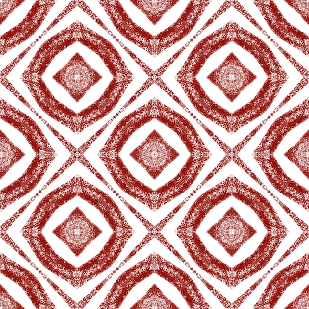 Tiled watercolor pattern. Wine red symmetrical kaleidoscope background. Textile ready breathtaking print, swimwear fabric, wallpaper, wrapping. Hand painted tiled watercolor seamless.