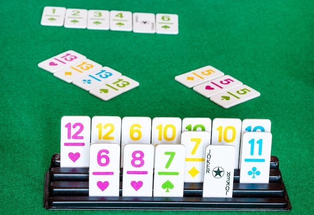 Tiles in rack and board during playing in Rummy