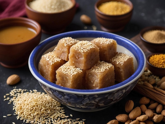 Photo tilgul vadi special sweet food of makar sankranti made of sesame seeds jaggery