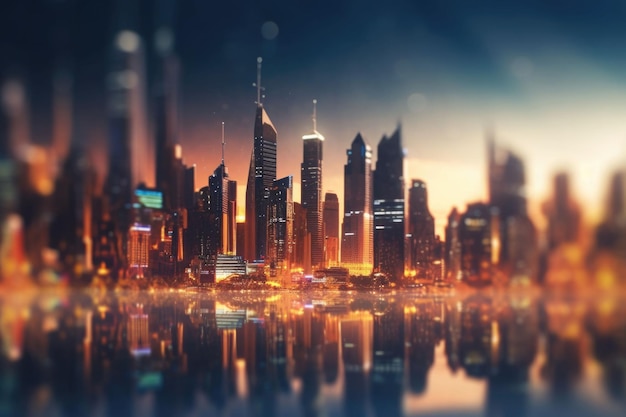 Tilt shift blur effect Abstract futuristic cityscape with modern skyscrapers Generative AI illustration