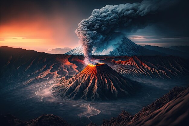 Photo tilt shift mountain bromo volcano landscape stunning picture beautiful generative ai aig15