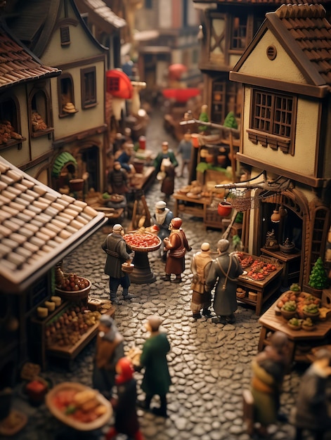 Photo tilt shift photo of merchant haggling alley traders and customers negot medieval old creative idea