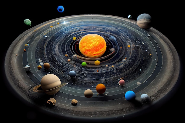 Photo tilt shift view of the solar system cosmic beautiful miniature generative ai aig15