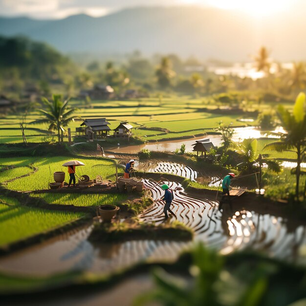 Tiltshift Landscape Photoshoot Style With Workers and Beauty Scene Creative and Unique Farm