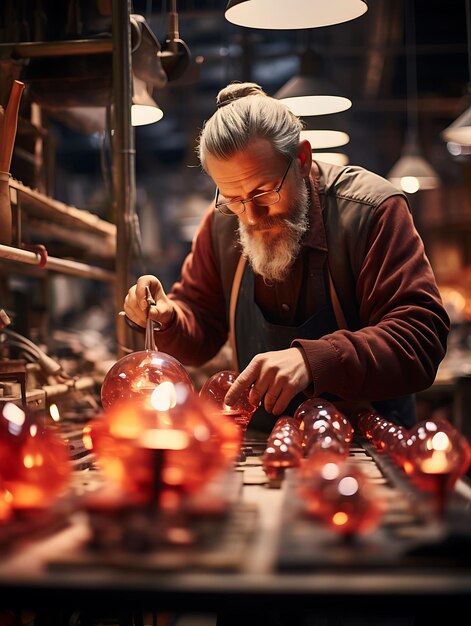 TiltShift Photoshoot Beauty and Creative of a Glass Blower Shaping Glass Pieces B