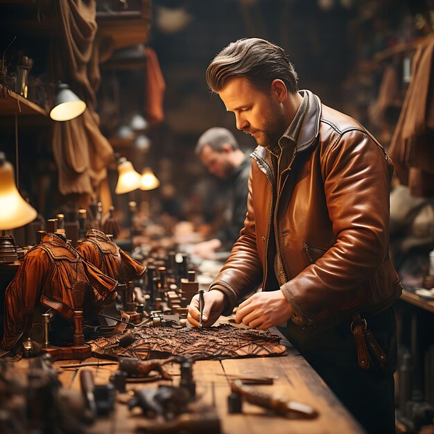 TiltShift Photoshoot Beauty and Creative of Leatherworkers Polishing Saddlery Tak