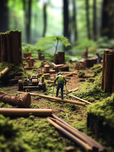 Tiltshift photoshoot beauty and creative of a logger felling trees taken with a t